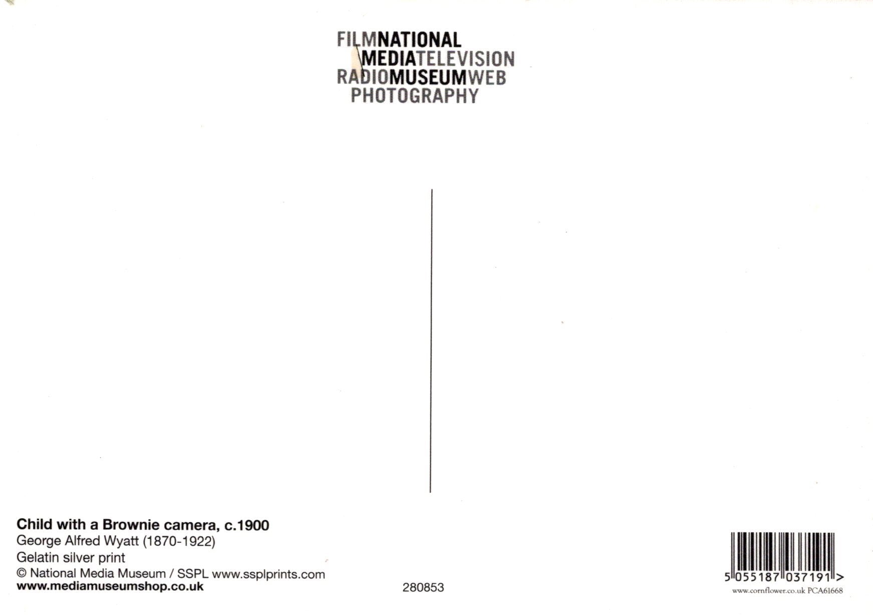 Back of a photograph with text and a barcode, featuring National Media Museum branding.