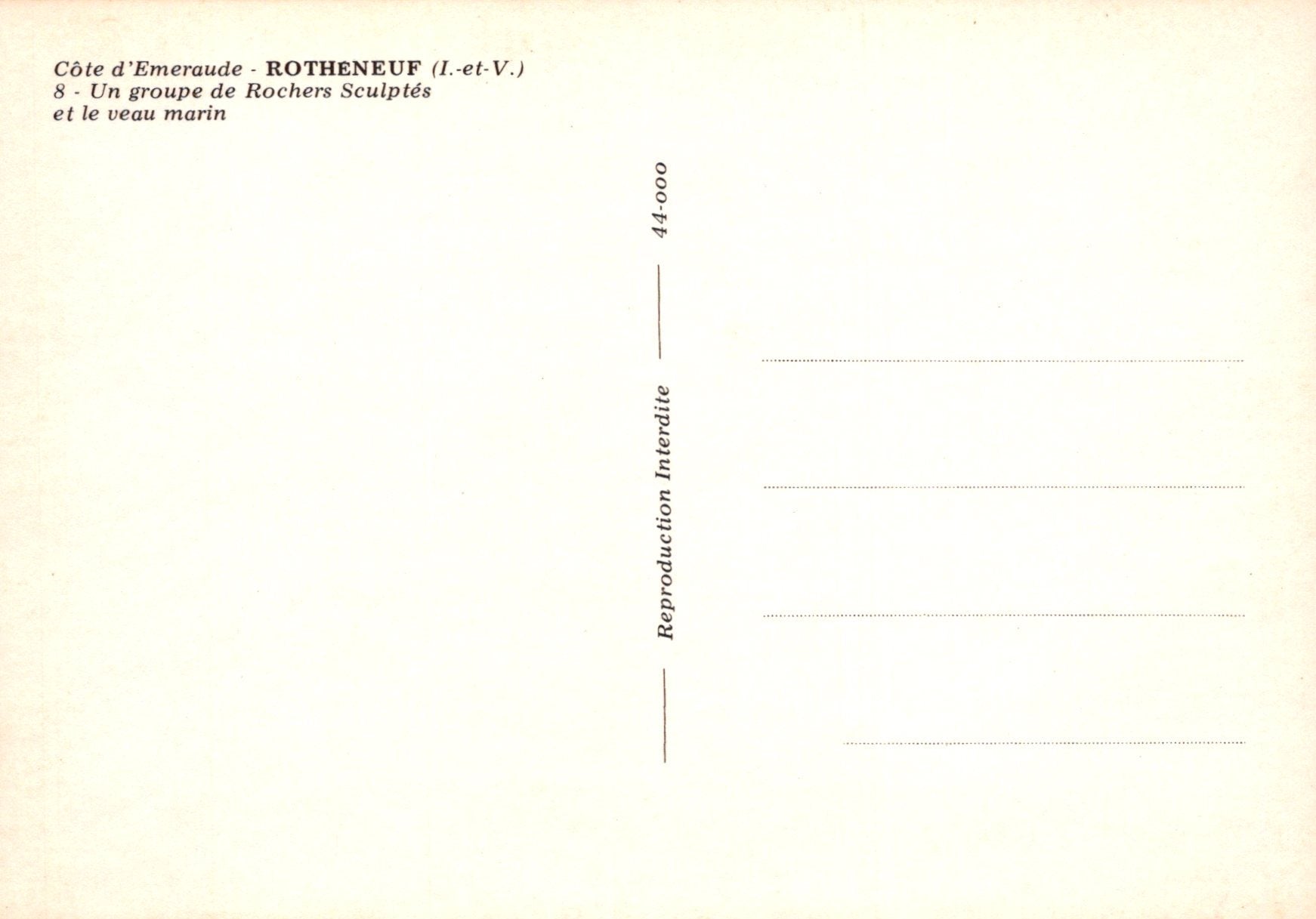 Vintage postcard with text and a reproduction number on a beige background
