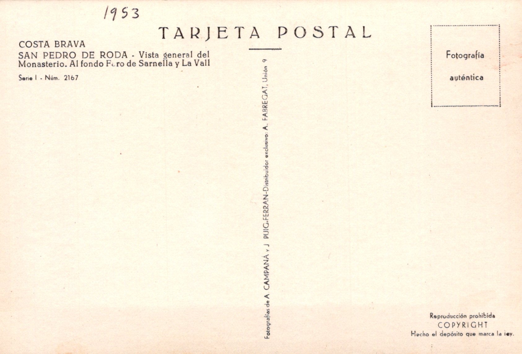 Vintage postcard with text and a small square on the right side