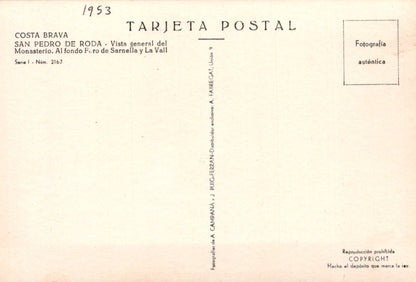 Vintage postcard with text and a small square on the right side