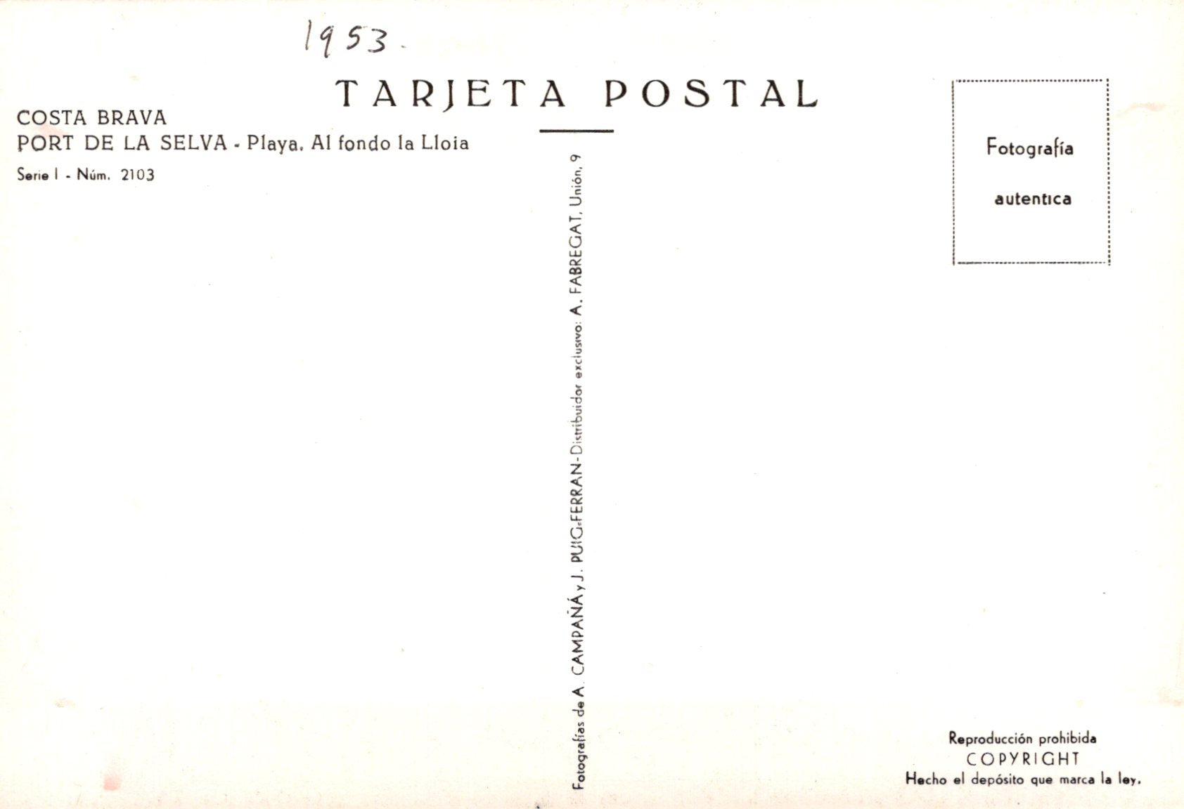 Vintage postcard with text and a small square image on a white background