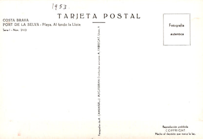 Vintage postcard with text and a small square image on a white background