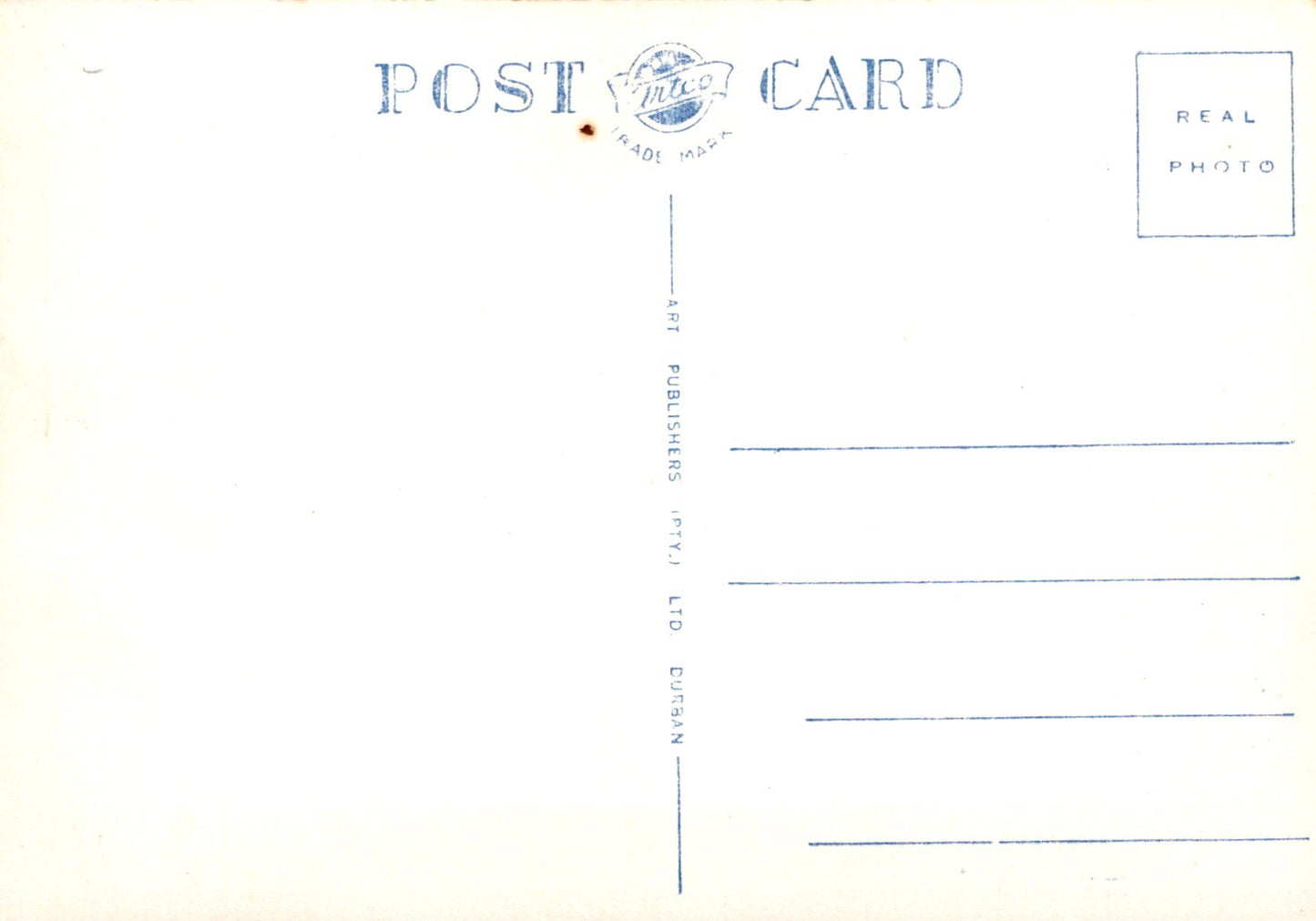Blank postcard with text and a logo on a white background