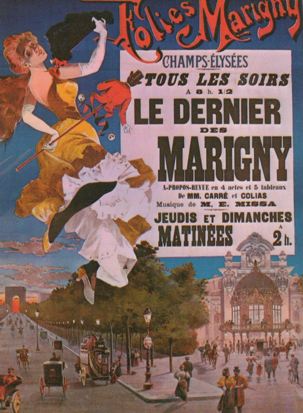 Vintage poster advertising a theater performance at Les Folies Marigny in Paris