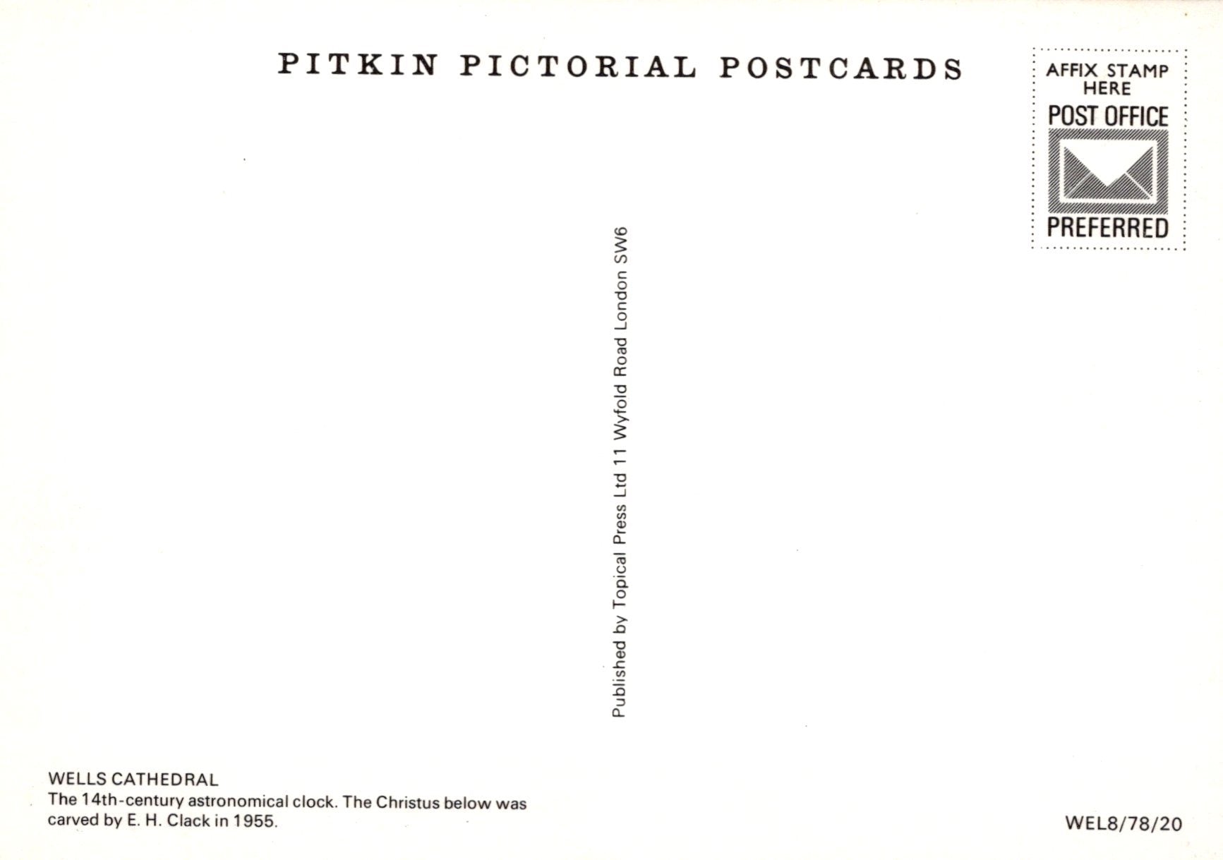 Back of a postcard with Pitkin Pictorial Postcards branding and text.