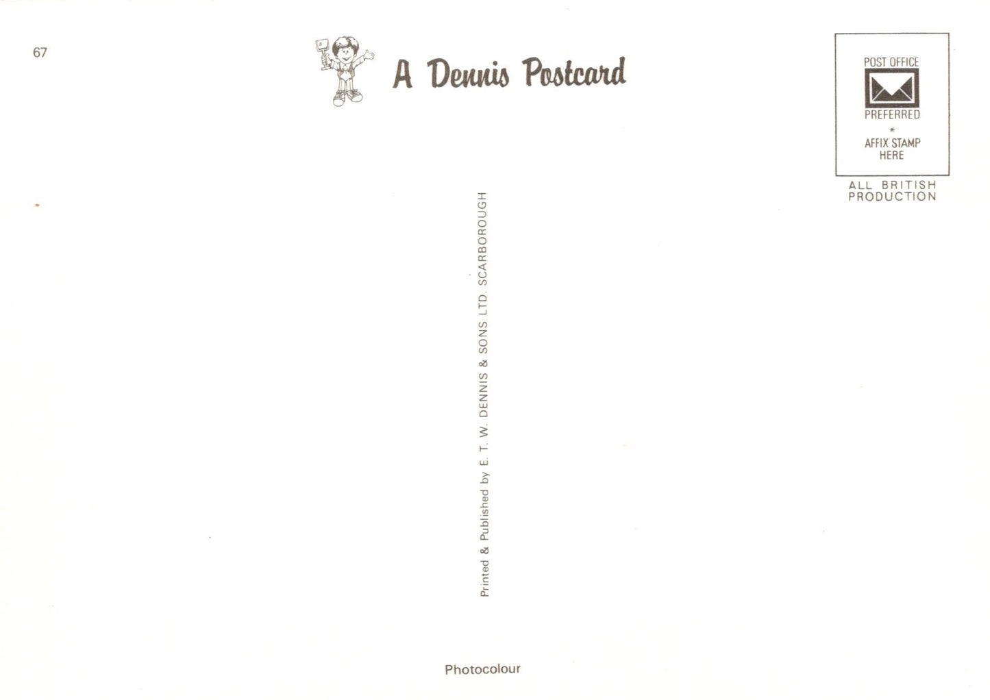 White postcard with black text and a small logo on a white background