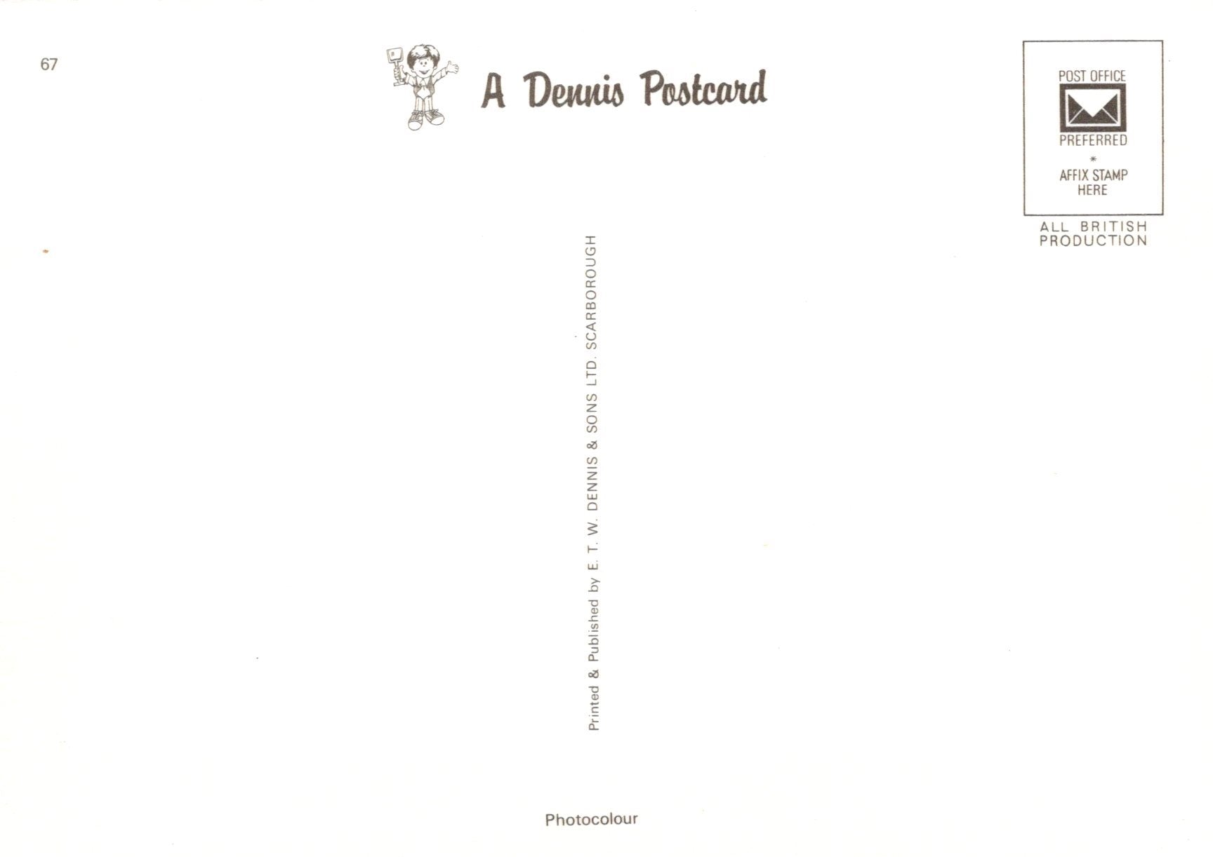 White postcard with black text and a small logo on a white background