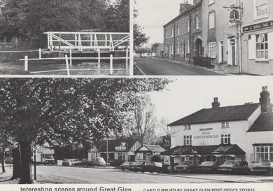 Collage of images from Great Glen, including a bench, a pub, and a street view.