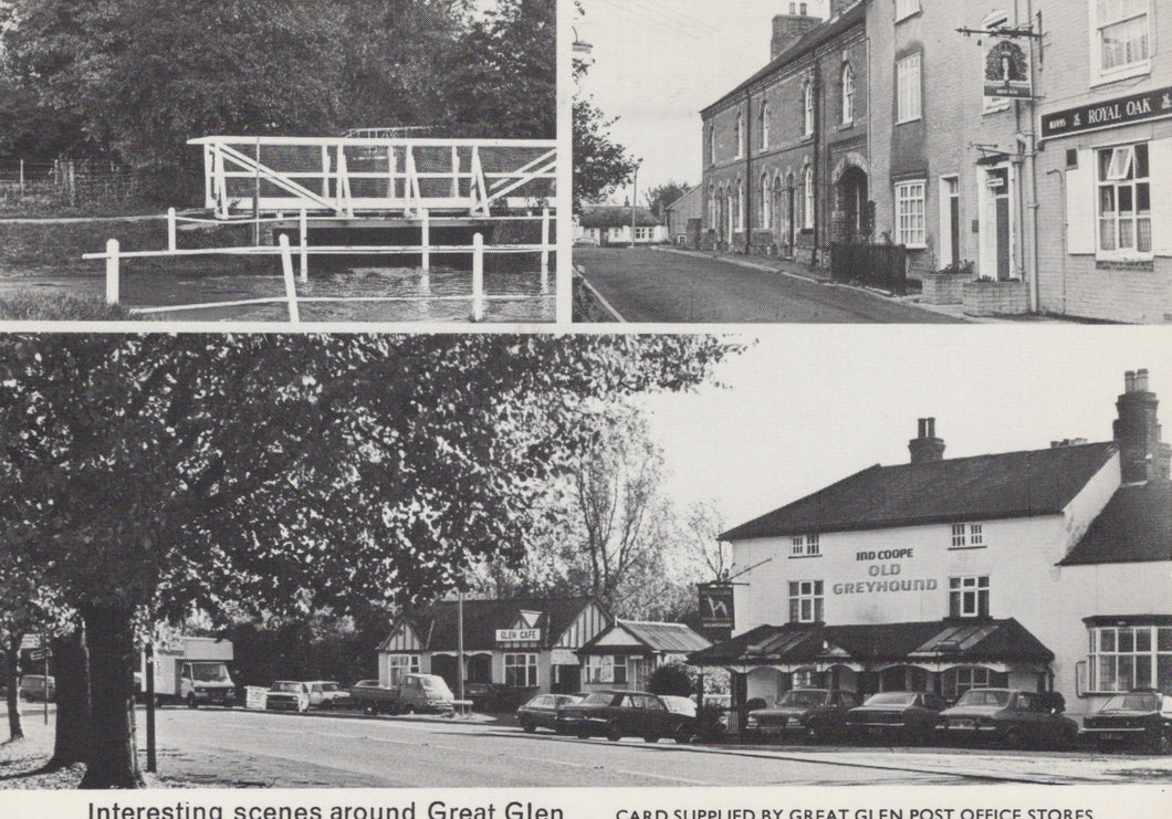 Collage of images from Great Glen, including a bench, a pub, and a street view.