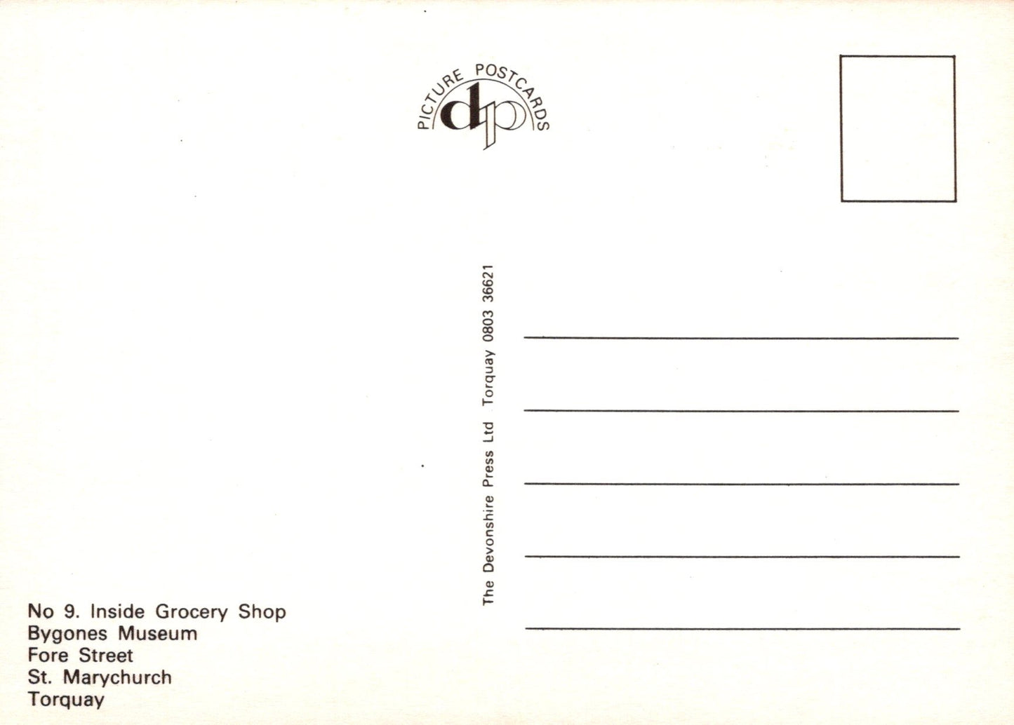 Back of a postcard with text and a logo, featuring a white background.