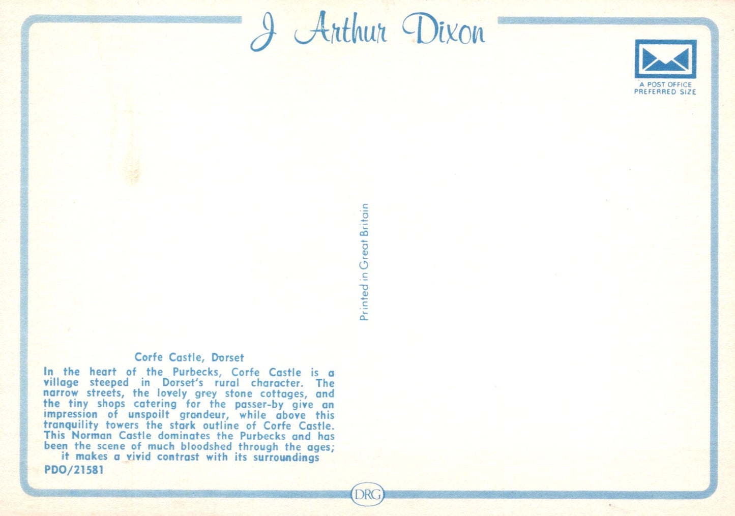 Vintage postcard with text and a logo on a light background