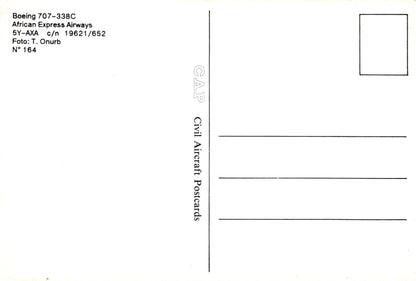 Back of a postcard with text and CAP Civil Aircraft Postcards branding