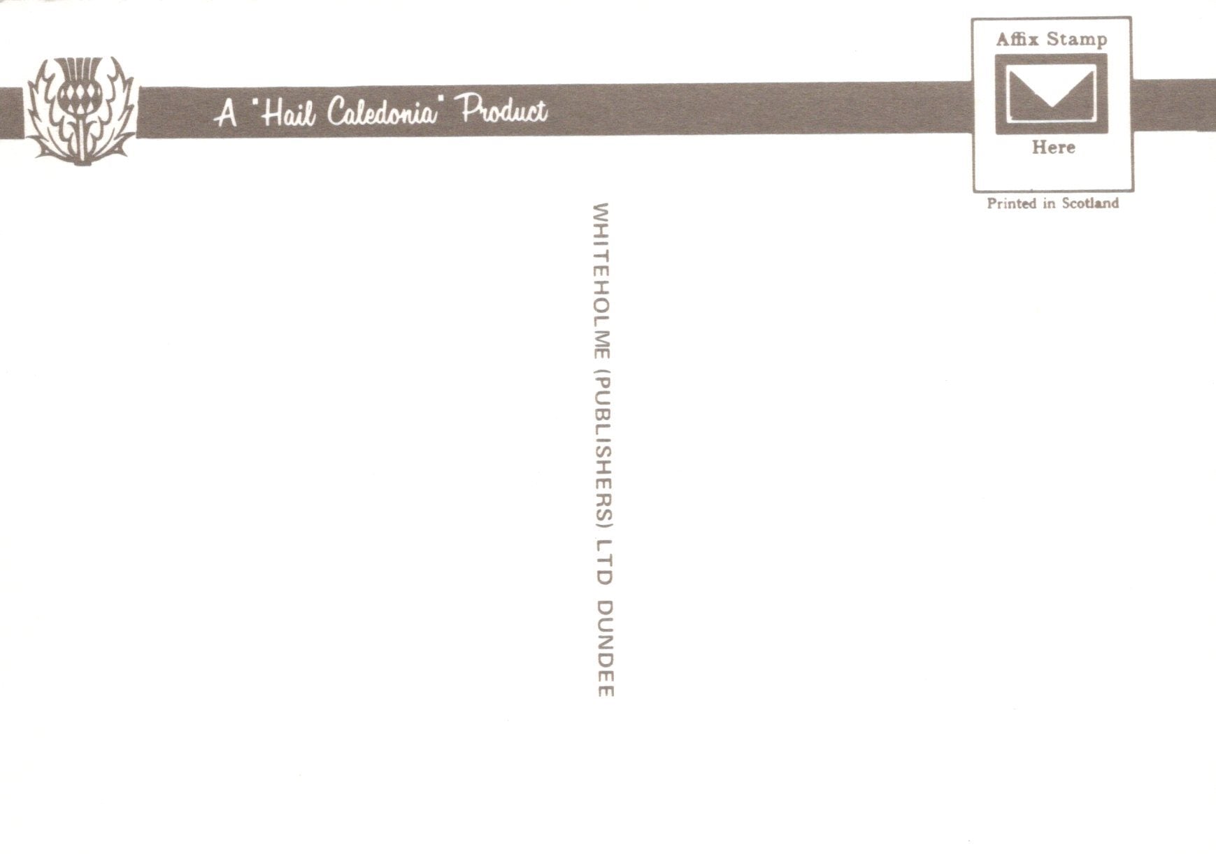 Back of a card with 'A'Hail Caledonia' branding and text.