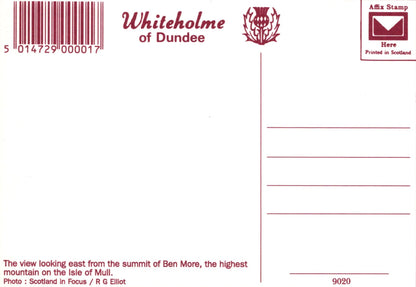 Back of a postcard from Whiteholme of Dundee with text and a barcode.