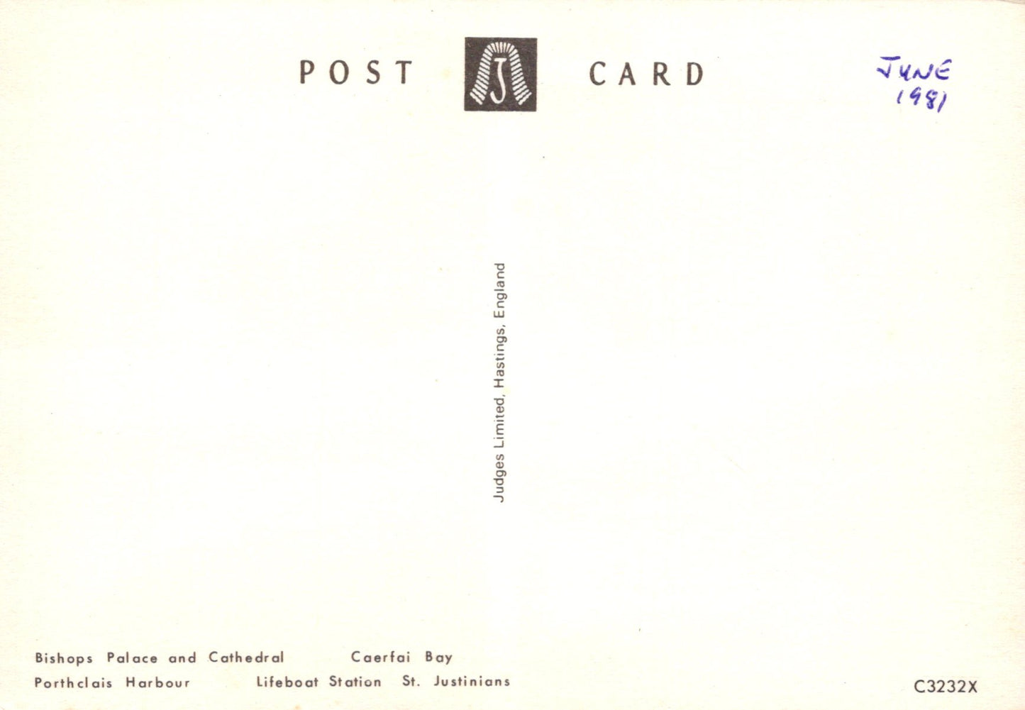 Vintage postcard with text and a logo on a white background