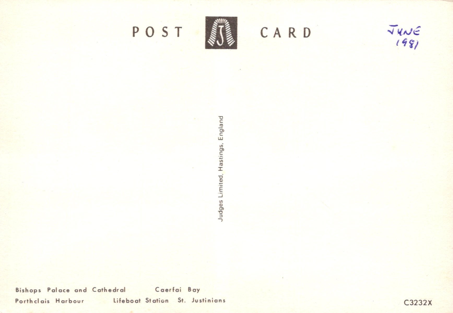 Vintage postcard with text and a logo on a white background