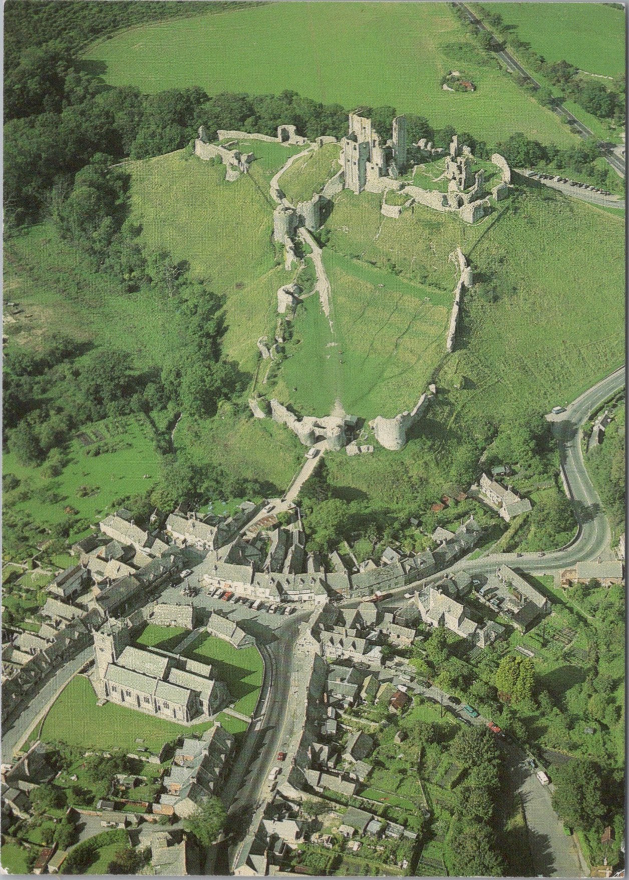 Dorset Postcard - Aerial View of Corfe Castle  SW17293
