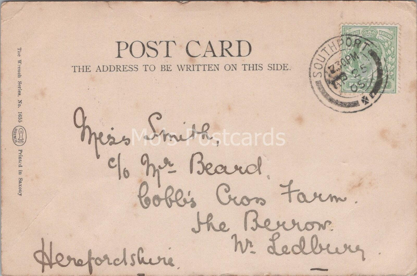 Smith: c/o Mr Beard, Cobbs Cross Farm, The Berrow, Nr Ledbury, Herefordshire, Worcestershire - 1905 - HX31