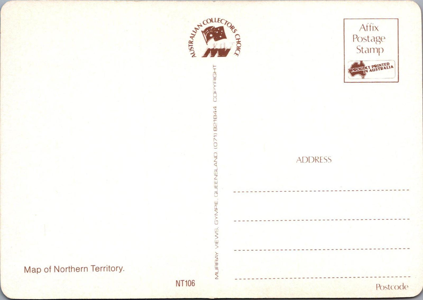Maps Postcard - Map of The Northern Territory, Big Country, Australia  RR23481