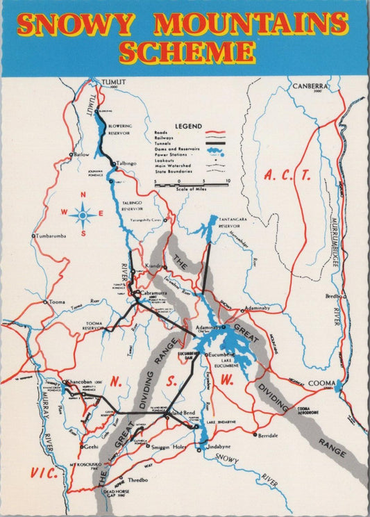 Maps Postcard - Map of The Snowy Mountains Scheme, Australia  RR23486