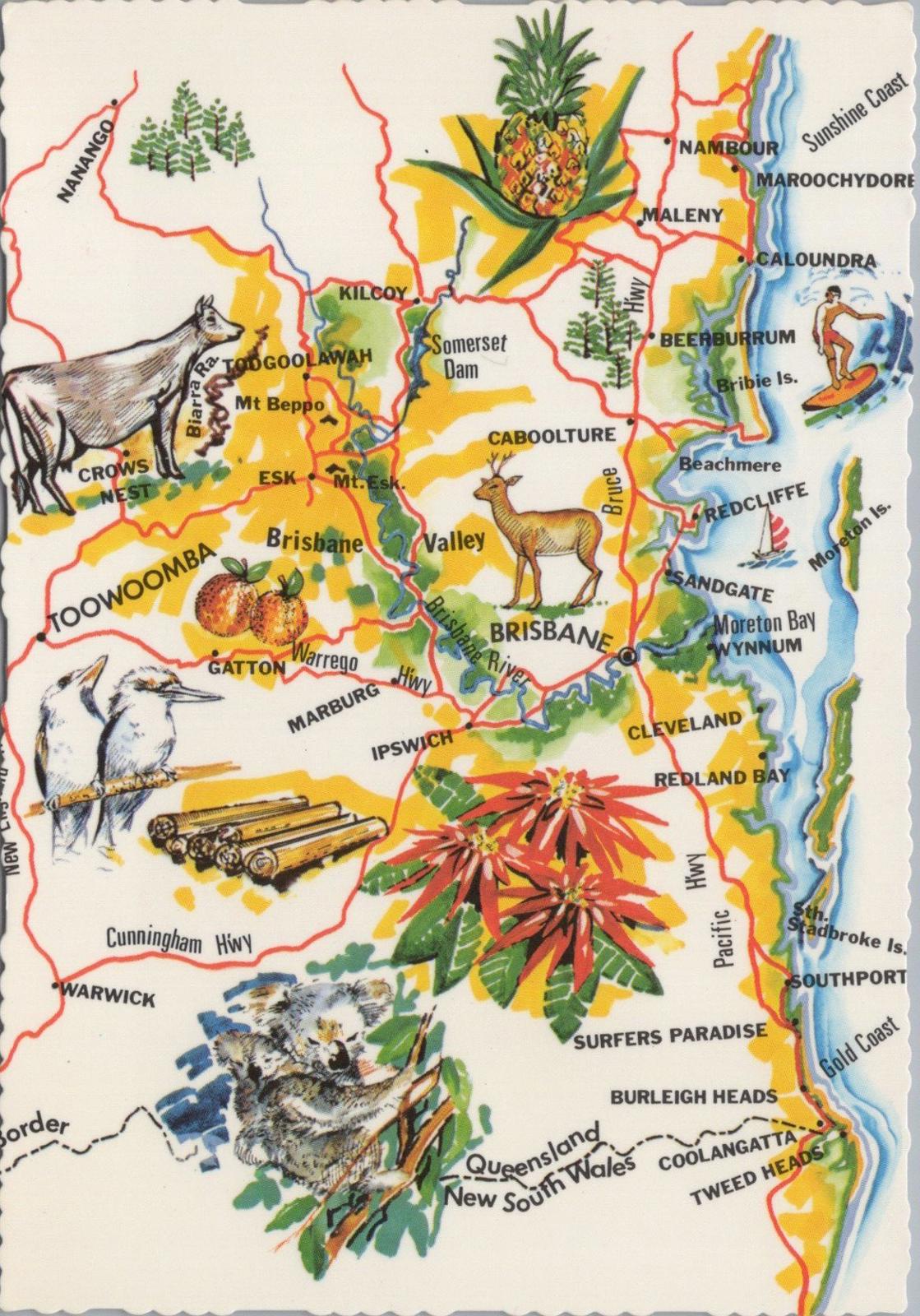 Maps Postcard - Map of South-Easr Queensland, Australia  RR23506