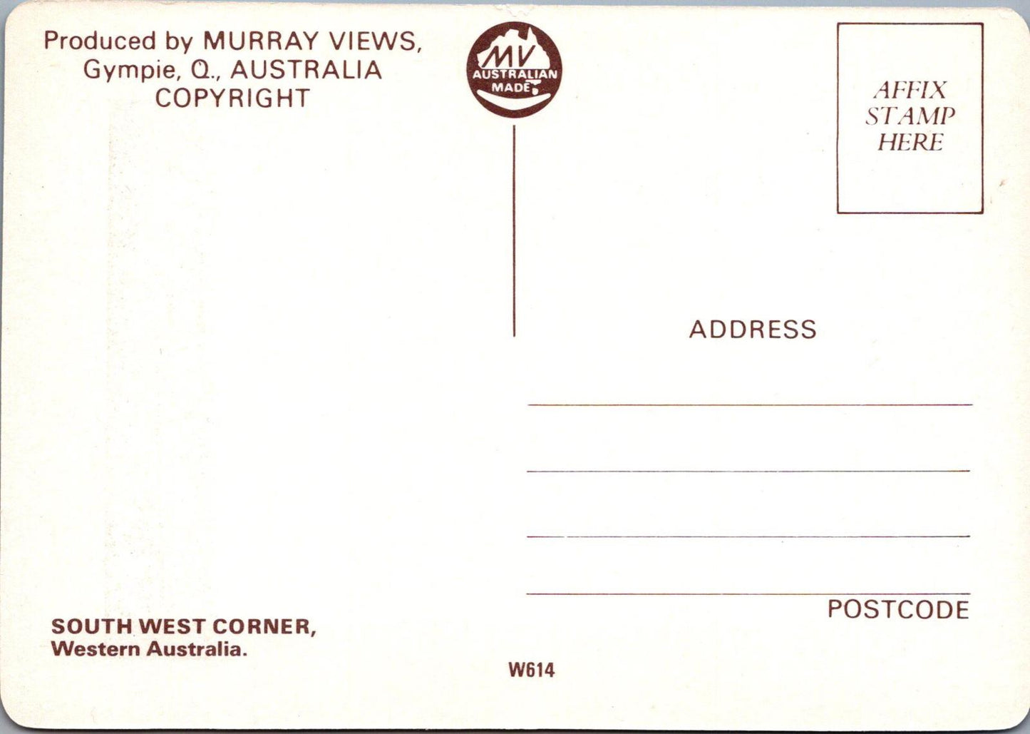 Maps Postcard - Map of The South West Corner of Western Australia  RR23507