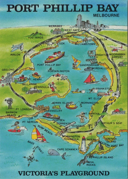 Maps Postcard - Map of Port Phillip Bay, Melbourne, Australia  RR23508