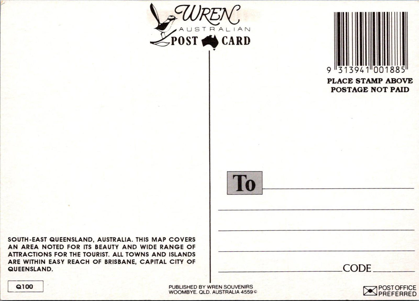 Maps Postcard - Map of South East Queensland, Australia  RR23512