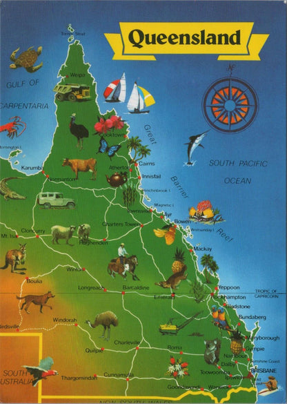 Maps Postcard - Map of Queensland, Australia  RR23517