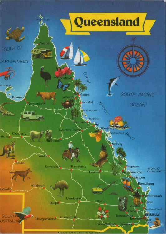 Maps Postcard - Map of Queensland, Australia  RR23517