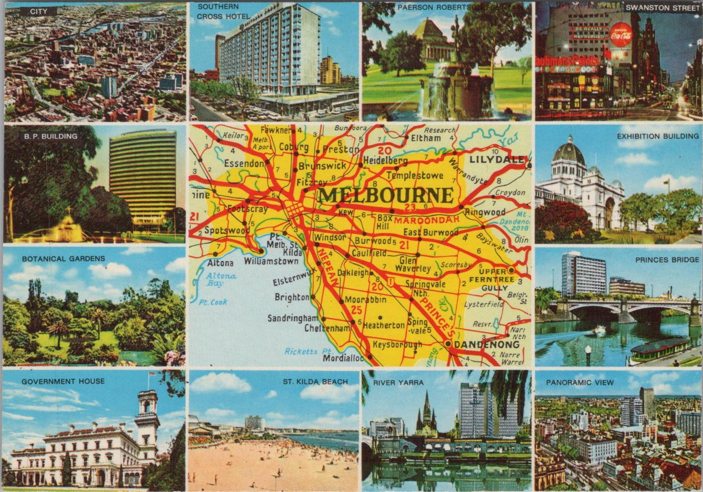 Maps Postcard - Map and Views of Melbourne, Australia   RR23532