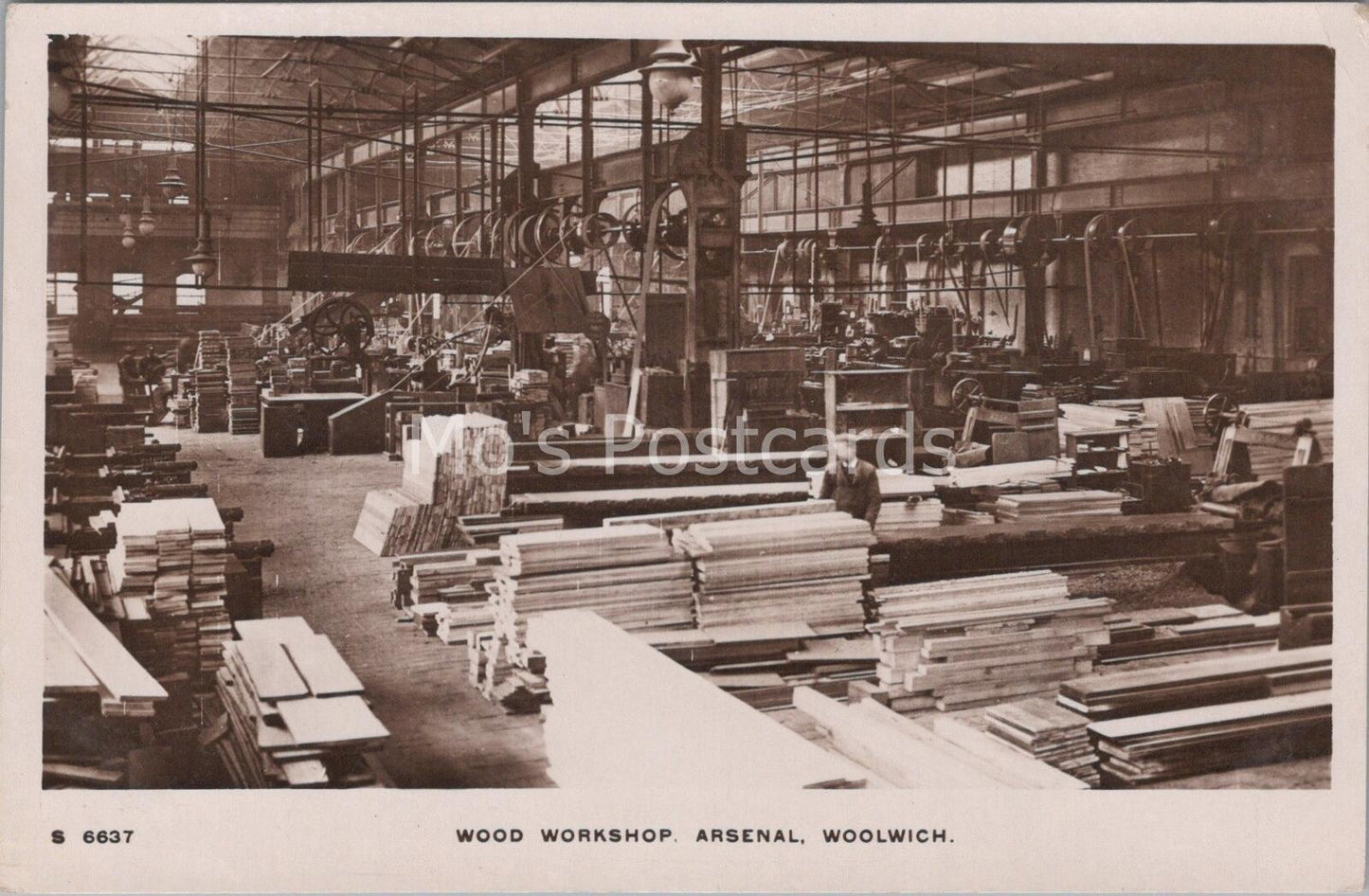 London Postcard: Wood Workshop Royal Arsenal Woolwich Factory RPPC F181