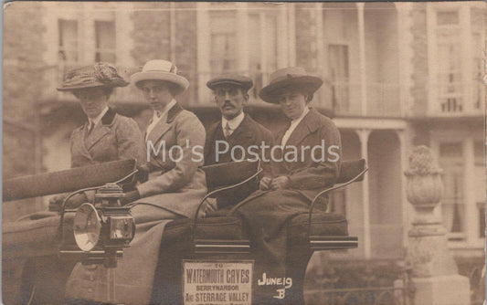 Devon Postcard: Watermouth Caves, Berrynarbor, Charabanc Trip 1910s RPPC MB784