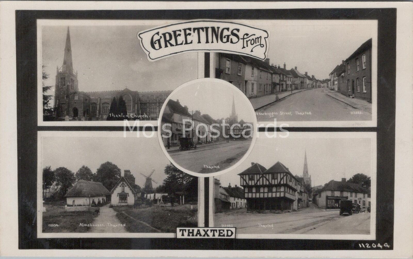 Essex Postcard: Greetings from Thaxted Church Alms Houses Multi-View RPPC MB838