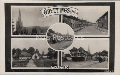 Essex Postcard: Greetings from Thaxted Church Alms Houses Multi-View RPPC MB838