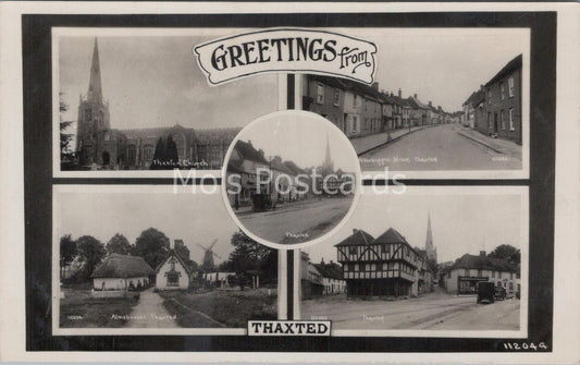 Essex Postcard: Greetings from Thaxted Church Alms Houses Multi-View RPPC MB838