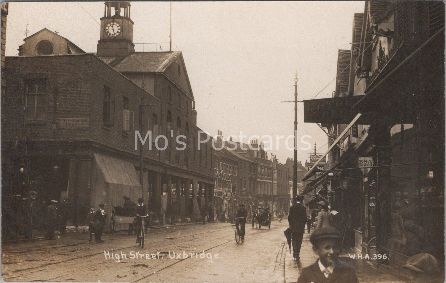 Middlesex Postcard: Uxbridge High Street, Market House View 1900s RPPC K855