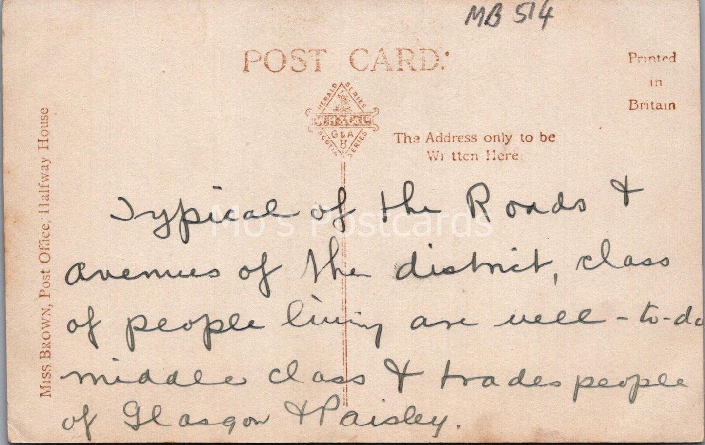 Renfrewshire Postcard: Lennox Road Crookston Street View Cardonald 1920s MB514
