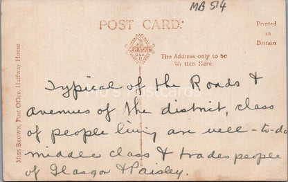 Renfrewshire Postcard: Lennox Road Crookston Street View Cardonald 1920s MB514
