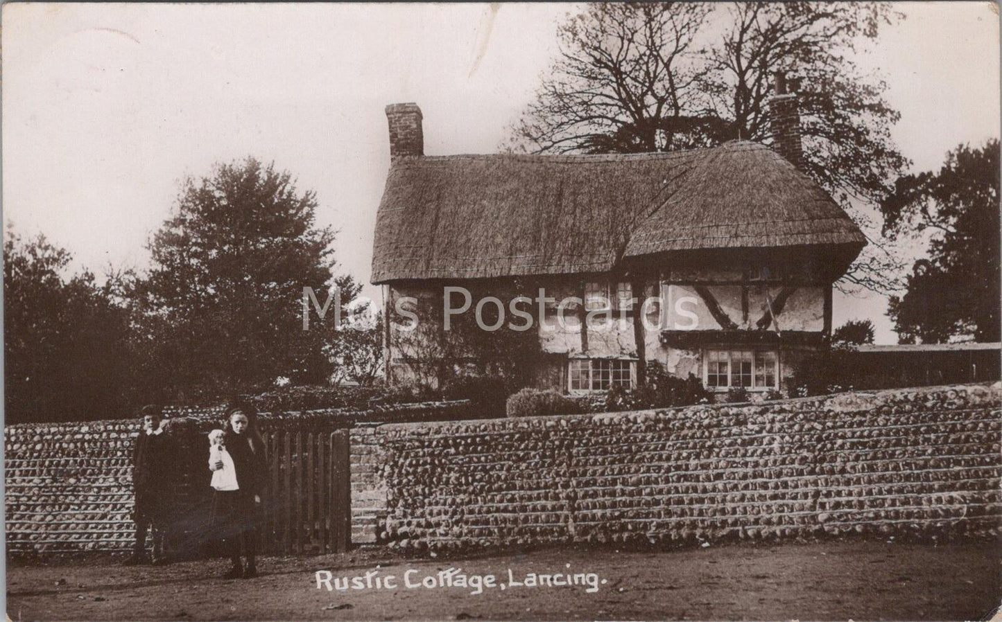 Sussex Postcard: Rustic Cottage North Lancing Thatched Girl Dog RPPC 1912 MB585