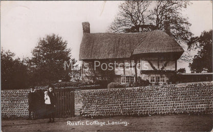Sussex Postcard: Rustic Cottage North Lancing Thatched Girl Dog RPPC 1912 MB585