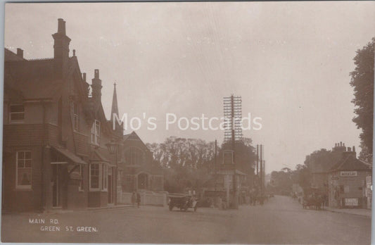 Kent Postcard: Green Street Green High Street Queens Head Pub Church RPPC MB1149