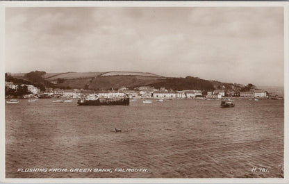Cornwall Postcard: Falmouth Flushing from Green Bank, Ships RPPC XT2525