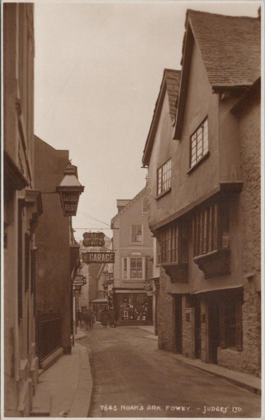 Cornwall Postcard: Noah's Ark Fowey Fore Street Street Scene 1920s RPPC XT2533