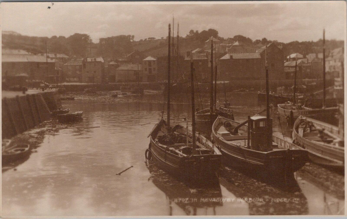 Cornwall Postcard: Mevagissey Harbour Fishing Boats 1920s RPPC Judges XT2541