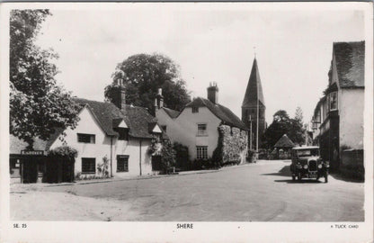 Surrey Postcard: Shere Village, St James Church, Old Car, RPPC XT2557