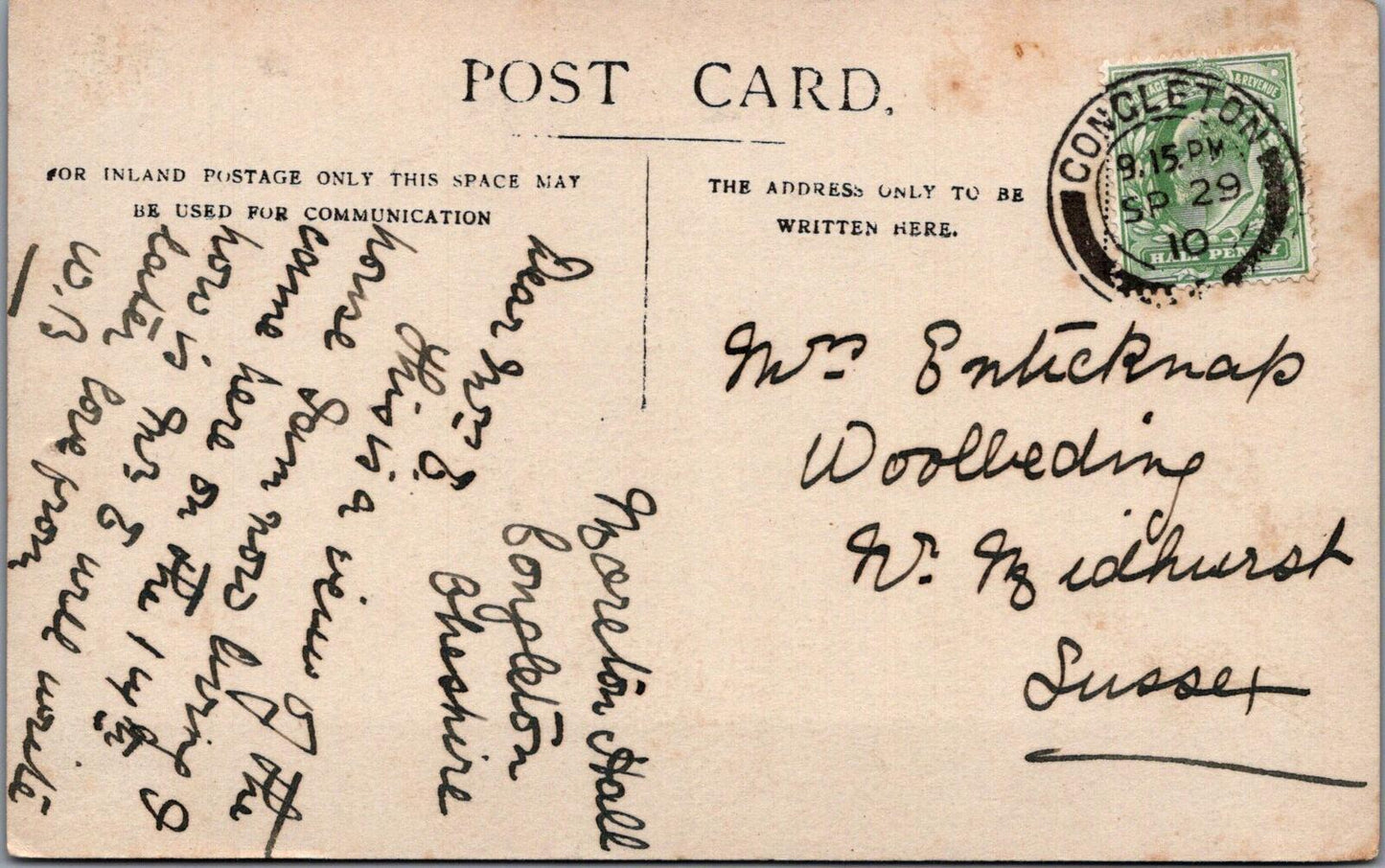 Cheshire Postcard: Great Moreton Hall, Congleton Mansion 1910, RPPC XT2559
