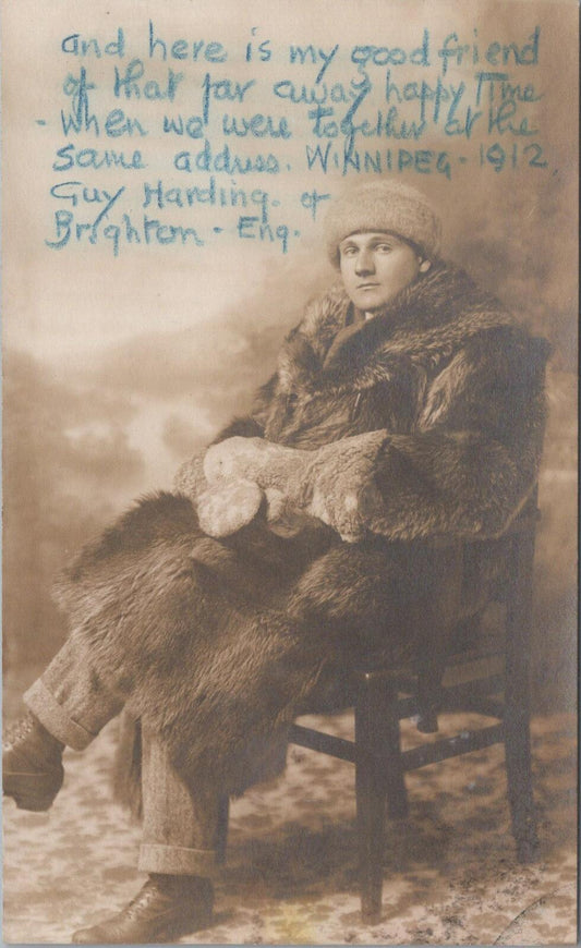 Canada Postcard: Winnipeg Guy Harding Fur Coat Winter 1912 RPPC XT2562