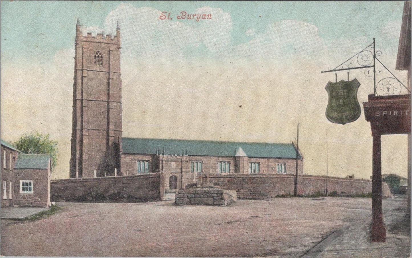 Cornwall Postcard: St Buryan Church, Village Inn Square 1910’s XT2567