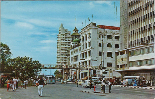 Singapore Postcard: Collyer Quay Street View Overhead Bridge 1970s Chrome XT2599